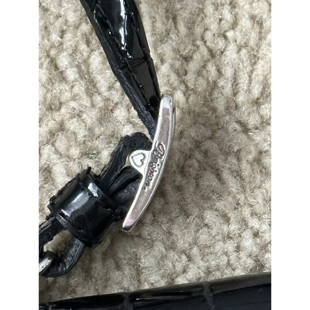 Brighton Patent Leather WALLET Crossbody Convertible‎ Clutch BLACK Croc Tri Fold